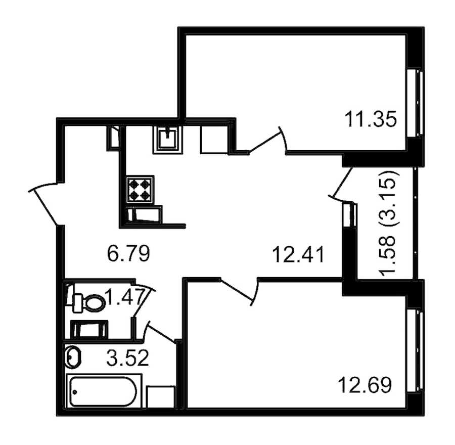 Двухкомнатная квартира в : площадь 51.38 м2 , этаж: 12 – купить в Санкт-Петербурге